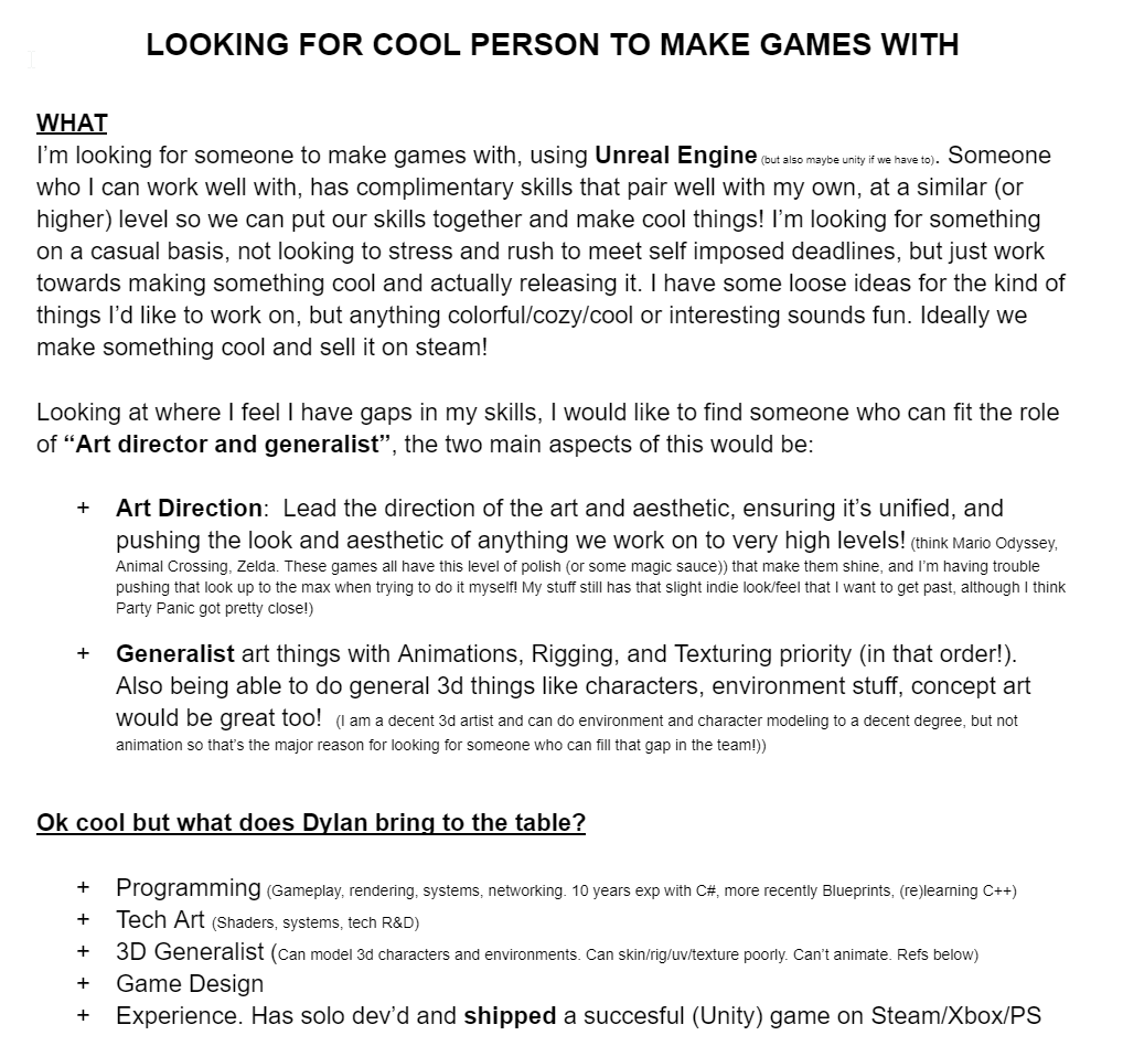 DMeville's tweet image. LOOKING FOR A COOL ART PERSON TO MAKE GAMES WITH. PARTNERSHIP, MAYBE WITH FUNDING WHILE WE MAKE THINGS. PLS MESSAGE ME IF YOU THINK YOU FIT!

Info: docs.google.com/document/d/1Li… 

#gamedev #indiedev #unrealengine #gamejobs
