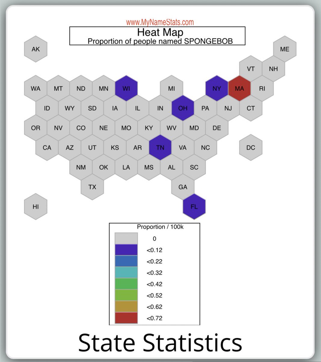 Massachusetts is the US state with the most people named Spongebob