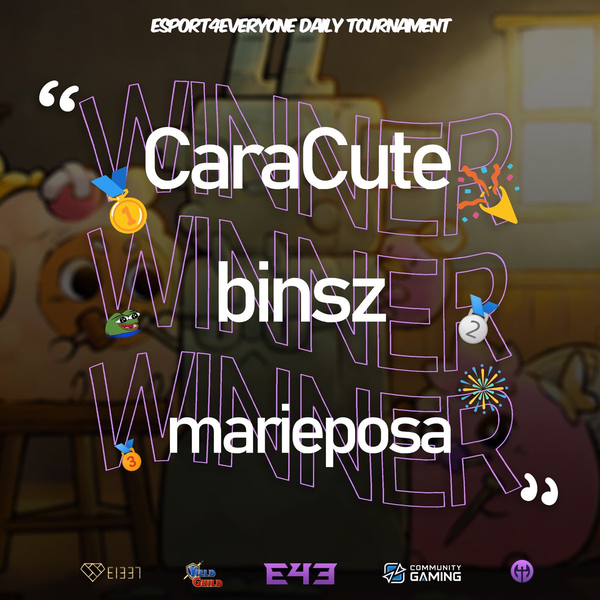 e4e_gg's tweet photo. Give it up for today’s #AxiesOrigin Winner! :
🥇 @CaraCuteGames - won 30.75 x $1337 token - 20 QP
🥈 @inBINSZible - won 20.75 x $1337 token - 12 QP
🥉 @Mariepossa20 - won 16.5 x $1337 token - 10 QP
#AxieInfinity #AxieOrigin #AxieV3 #GameFi
#eSports #NFTGame #NFTgaming #P2E https://t.co/mo3Xc6d8Ib