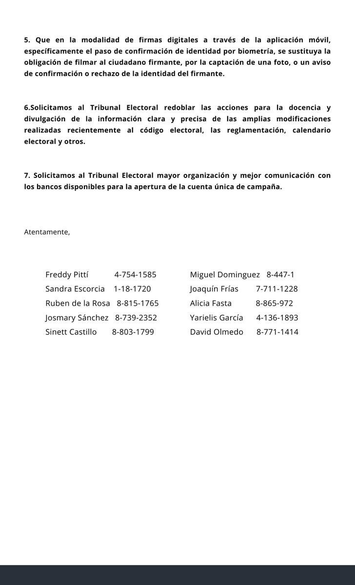 Un grupo de ciudadanos enviamos una nota al <a href="/tepanama/">Tribunal Electoral</a> para solicitar formalmente se modifiquen 7 aspectos de la reglamentación de la libre postulación, ya que excluyen y dificultan la participación electoral de ciudadanos de diversos sectores del país. 

#DerechosPolíticos