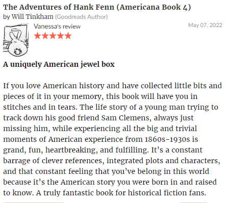 willtink's tweet photo. @jlwallen Thanks, Jack!
For Hank, Sam never became #MarkTwain.
#FREE w/ #KindleUnlimited
THE ADVENTURES OF HANK FENN
#NellieBly #EmperorNorton #CalamityJane #BudFowler
#Americana #HistoricalFiction #LiteraryFiction https://t.co/hdYPfhNayQ
