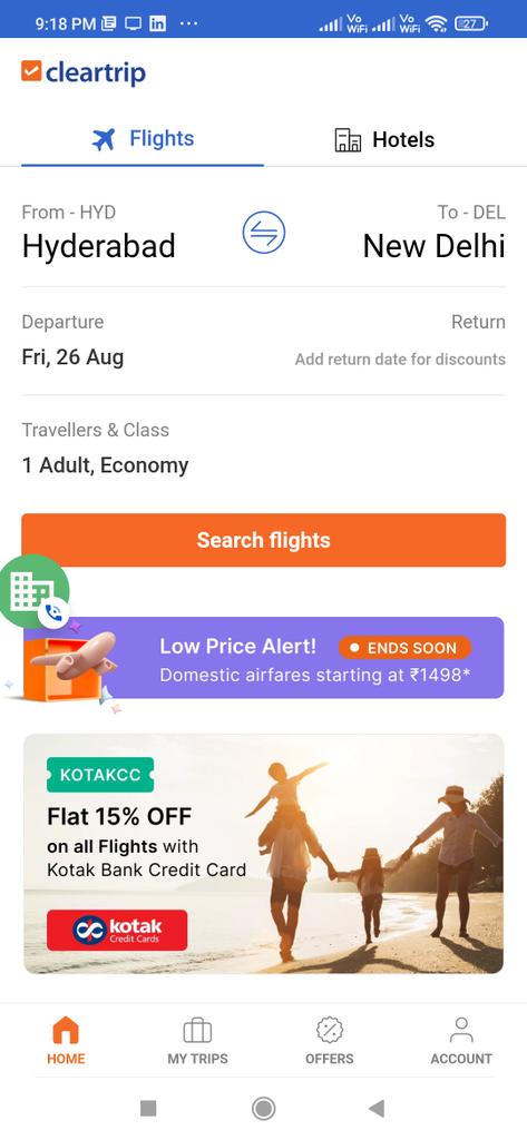Sandeep_67896's tweet photo. @Cleartrip why are you claiming false notifications... No single flight , no single route for 1499?? https://t.co/762vhYGTte
