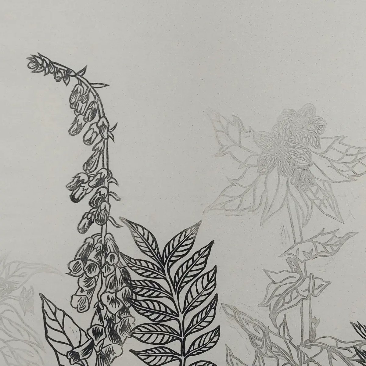 Klaudia Lasota's lino print on linen canvas 'A Walk Through The Garden' on exhibit until August 20th.