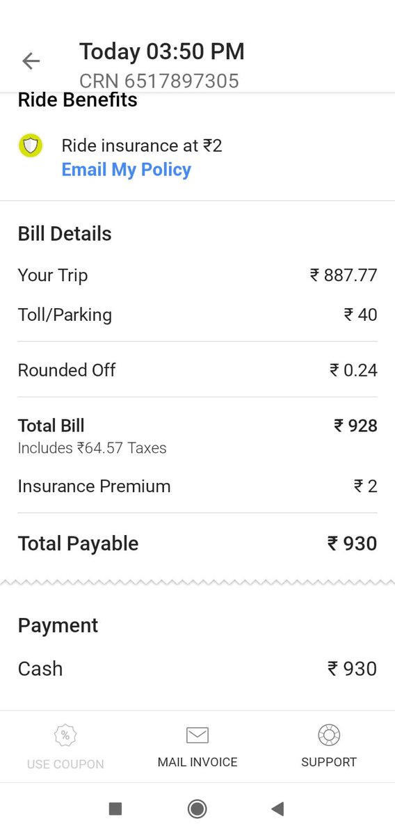Vvickyviks's tweet photo. @olamoney_in @ola_supports Ola driver and the Ola app complaint service are both corrupt. The driver made independent decision to reroute the journey and towards the end of the journey he asked for ₹1100 instead of charging the said amount that is ₹930. App non responsive too. https://t.co/x03mqsKmUJ