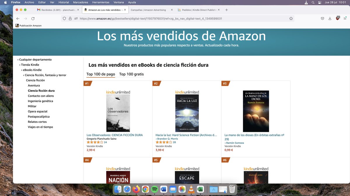 Observadores_cf's tweet image. El pasado viernes Los Observadores volvió a ocupar el primer lugar entre los libros más vendidos en Amazon de ciencia ficción dura.
