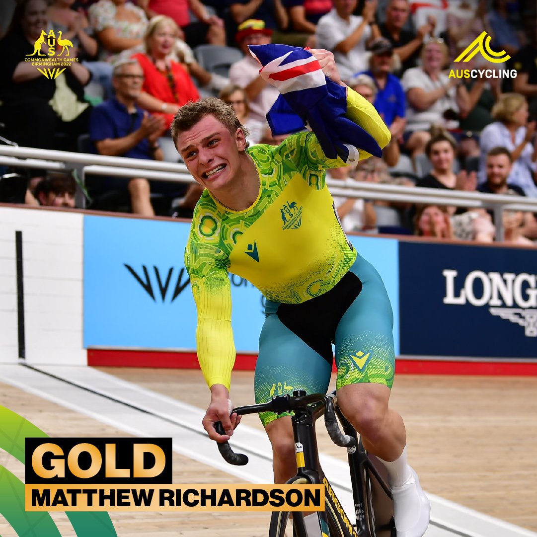 AusCyclingTeam's tweet photo. UNSTOPPABLE! 🇦🇺🥇

Ladies and gentlemen, @Matty__Richo is the real bloody deal and his already gargantuan sprint season just went to maximum volume.

@CommGamesAUS · @AusCyclingAus · #BoldInGold · #B2022 · @birminghamcg22 https://t.co/3gG5B9Qnrn