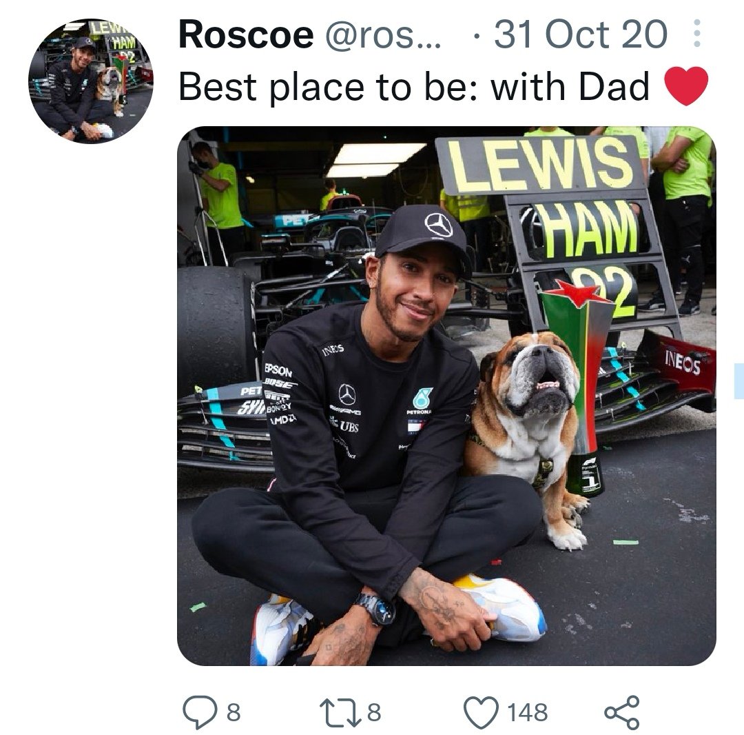 #formula1 @Roscoe feel the luve💞 @Lewishamilton