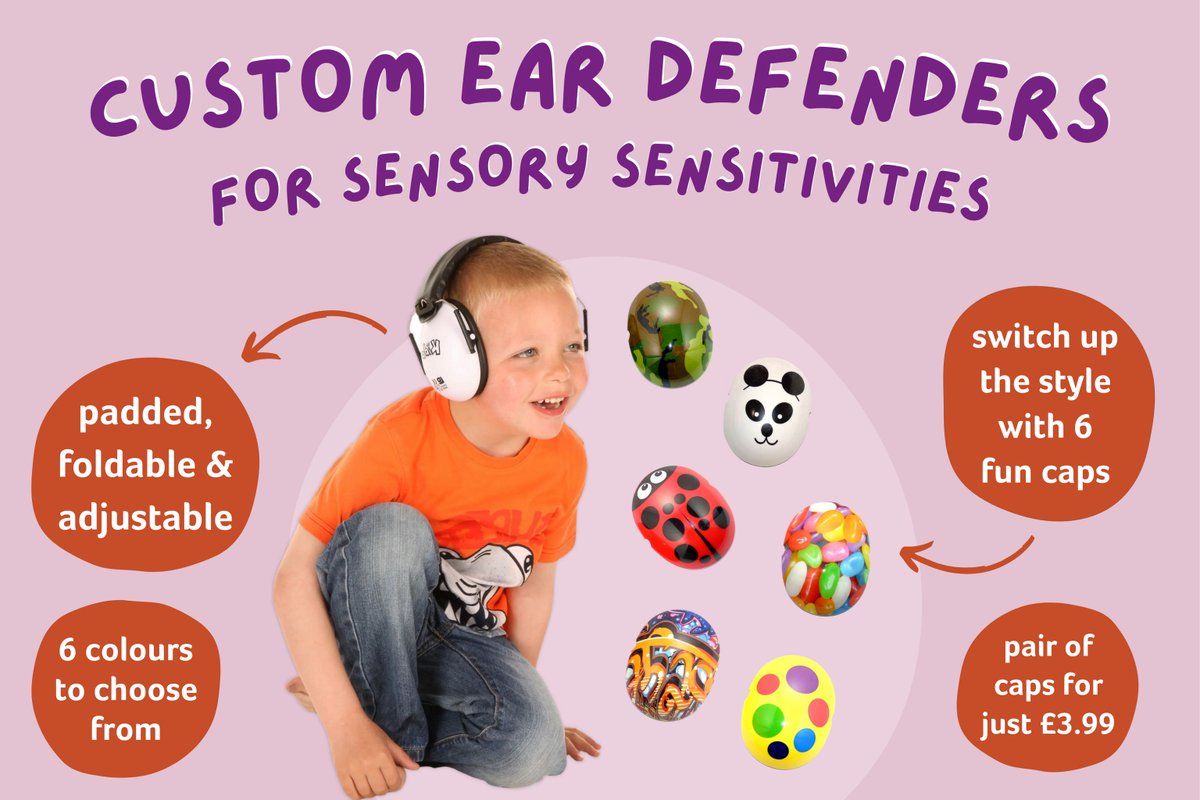 Fledglings's tweet photo. If your child has sensory processing issues, you can help them cope with noisy environments with these customisable ear defenders. They come in 6 colours but can also be personalised with 6 stylish caps — and they're fully adjustable, foldable &amp; padded! 👉 https://t.co/wXgTBmvF5c https://t.co/PJSILkmp2m