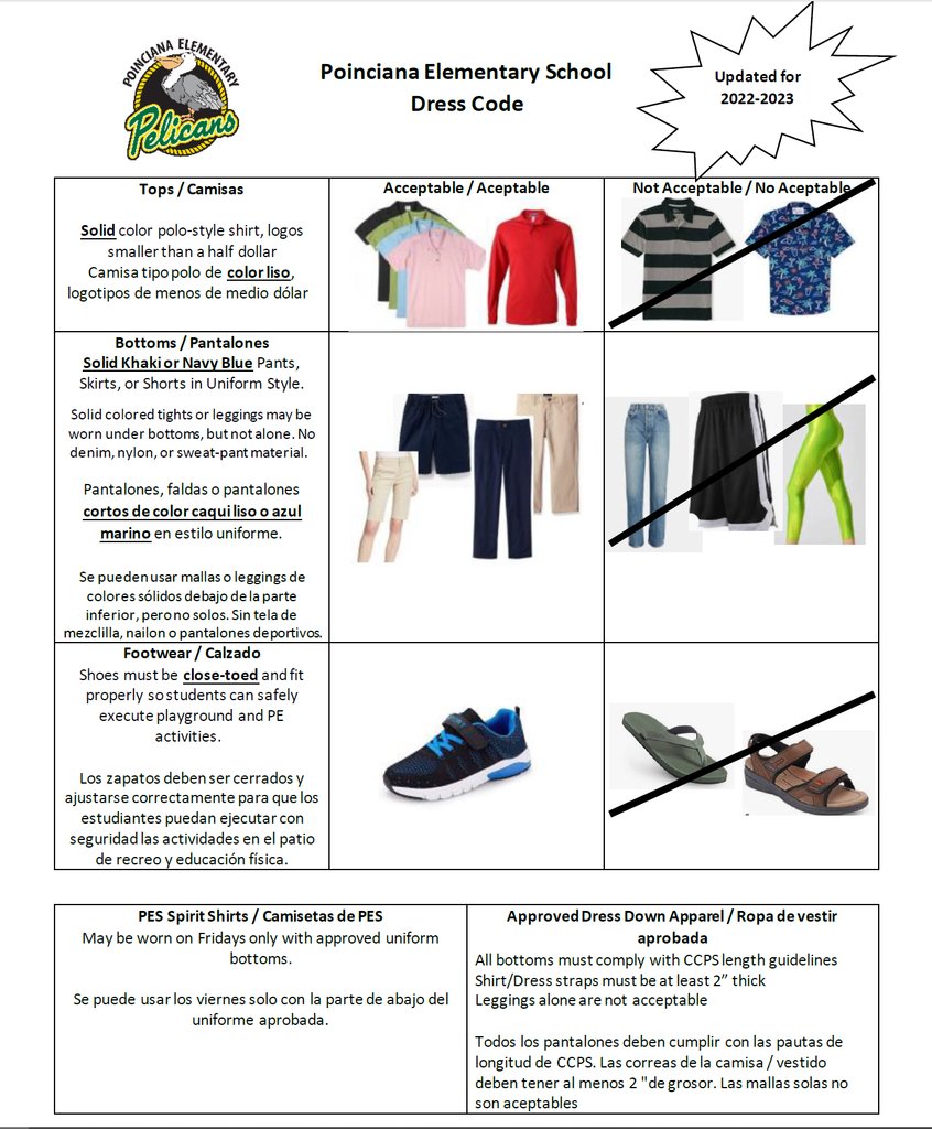 PoincianaCCPS's tweet photo. @PoincianaCCPS Dress Code https://t.co/mVfHfwWEYn