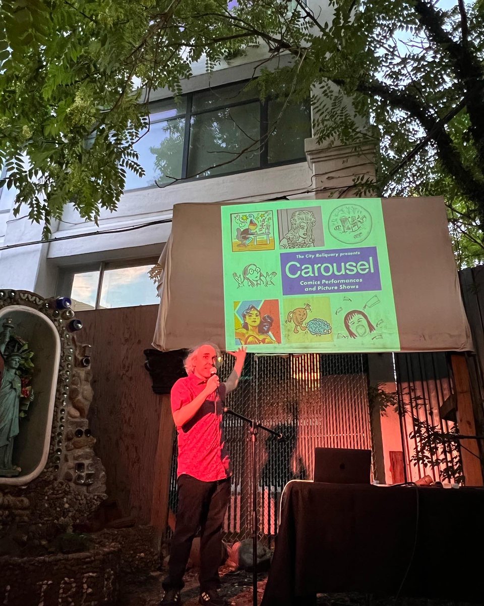 RSikoryak's tweet photo. 1/2 A fantastic Carousel in Brooklyn last night! Thanks to @CityReliquary and all the artists and audience who came out. 
Featuring @chineseladybug @amyreeder and Sofia Warren… https://t.co/xnkWOxBdUt