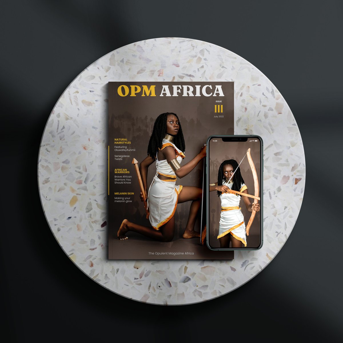 theopmafrica's tweet photo. We are so excited to unveil the cover of Issue III!
Issue III of @theopmafrica is a special edition featuring brave African warriors that you should know! On the cover is @pheyvourh, one of our beautiful models!
Read more: https://t.co/u2k5BSgpXh
#theopmafrica #IssueIII https://t.co/Hs1P8vYlNU