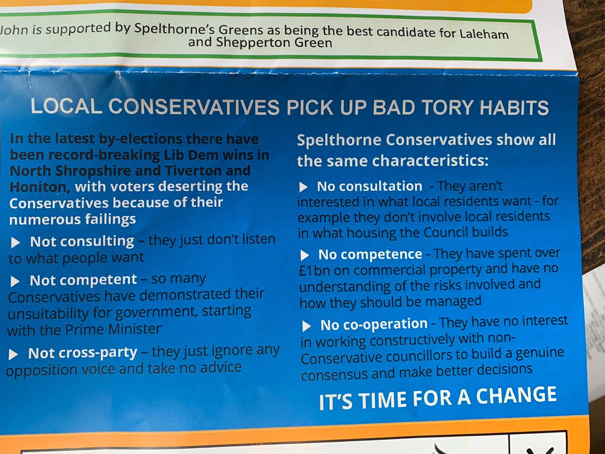 spelthorneca's tweet photo. Must admit we thought better of you @TomFidler, your campaign literature on behalf of the Lib Dem candidate for the by election is particularly unpleasant and incorrect. A new low by our reckoning. Residents will see through it and use their vote wisely. #recycling https://t.co/6KPq0yAK3Q