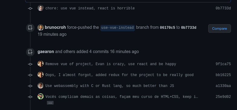 Pessoal vocês já ouviram falar de commits assinados?
já adicionaram a GPG key no github de vocês?

Da uma olhada nos Commits do Evan You, Dan Abramov, Linus Torvalds e Gustavo Guanabara que rolaram no meu Repositório

A thread 🧵cc <a href="/sseraphini/">Sibelius Seraphini</a>