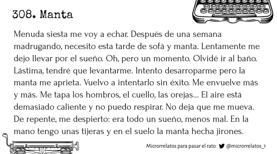microrrelatos_1's tweet photo. 308. Manta 📖 #microrrelato
#agosto #relato #literatura #ficcion #microcuento #leer #lectura #cuento #twitteratura #relatocorto #terror #miedo #relatoterror https://t.co/ZDGD65WwnP