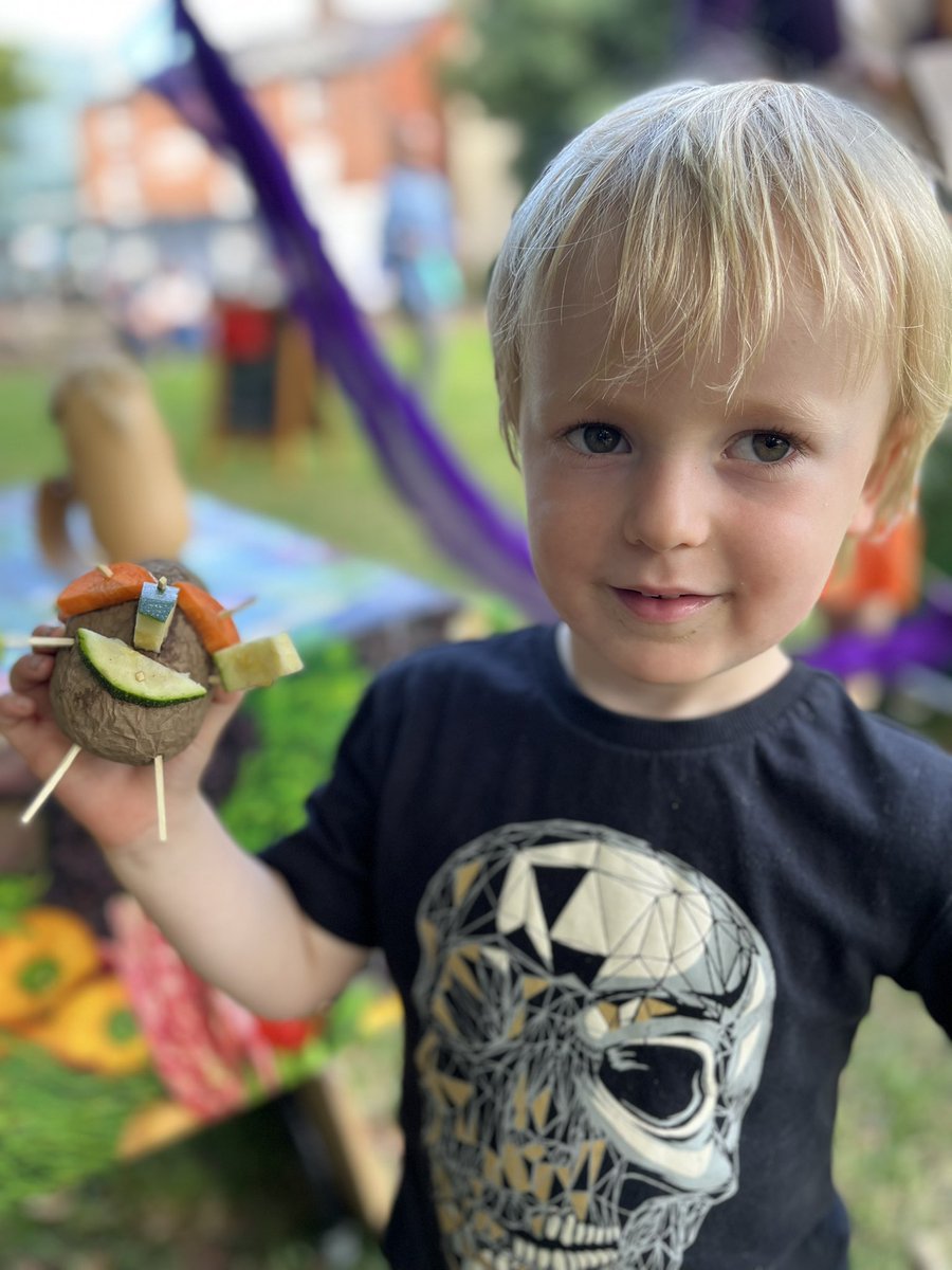Judation's tweet photo. Very proud kid who enjoyed making a potato head with @madamezucchini today! Thanks @streetsahead for an ace day. #outdoorarts #castlefield https://t.co/eUbNbvKngv