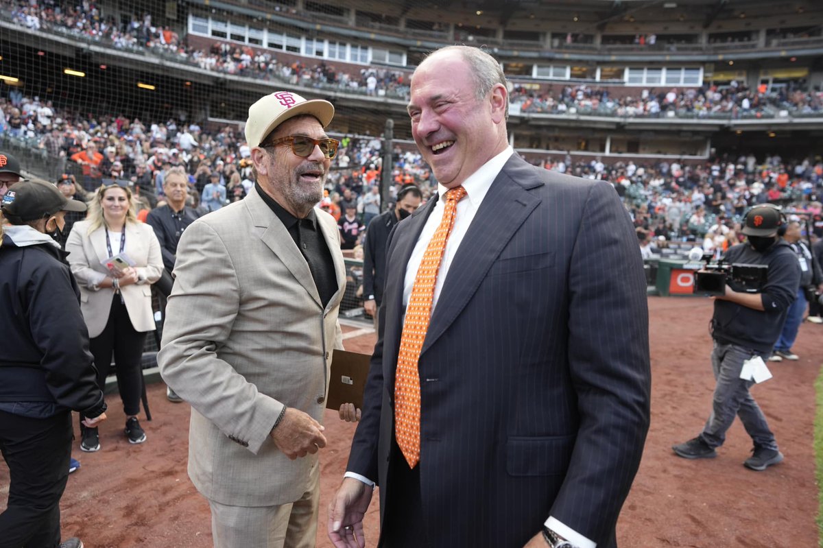 HueyLewisNews's tweet photo. Huey with Will "The Thrill" Clark at yesterday's @SFGiants game, where the team retired Clark's #22. https://t.co/OTK5SvqM9E