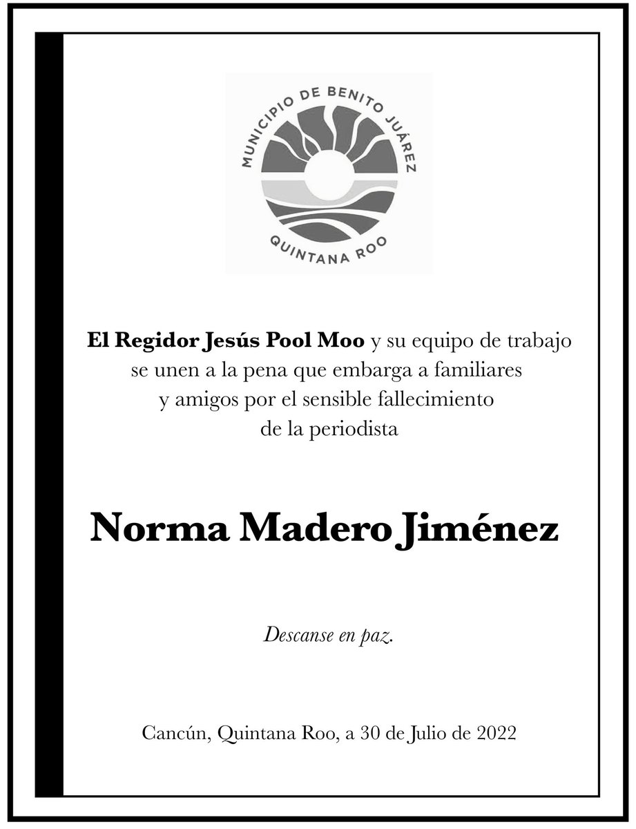 Siento la pérdida de mi amiga periodista Norma Madero. Me uno a la pena que embarga a familiares y amigos.

Descanse en paz
#qepd