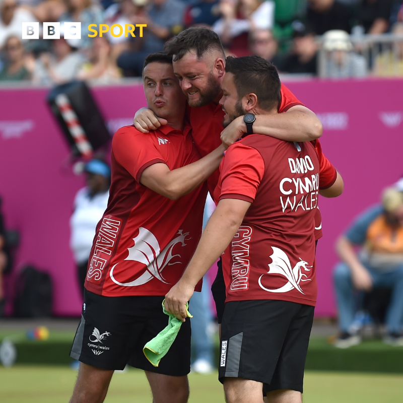 BBCSportWales's tweet photo. A fantastic win for @rossowen14, Jonathan Tomlinson and @OwainDando of the lawn bowls men’s triples team who have beaten Scotland 17-12 in the Quarter Finals, securing a spot in the Semi Finals 👏

That sets up an all-home nations semi-final against England tomorrow!