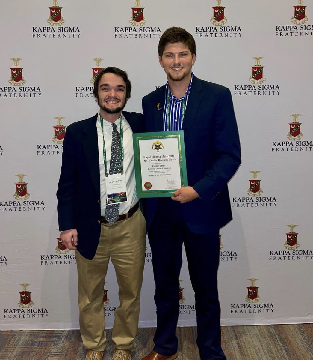 Congratulations to <a href="/KappaSigEpsilon/">Kappa Sigma, Epsilon</a> for receiving 100% Chapter Proficiency! @nolan_tomasek