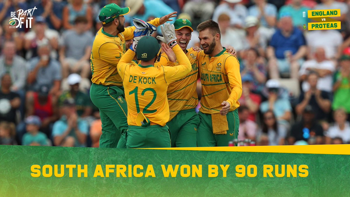 🚨 RESULT | SOUTH AFRICA WIN BY 90 RUNS Another brilliant day in the field, with Tabraiz Shamsi grabbing a maiden T20I 5-wicket haul, backed up Reeza Hendricks' 70 and Markram's 51* - as England are dismissed for 101! The #Proteas secure the series 2-1! #ENGvSA #BePartOfIt