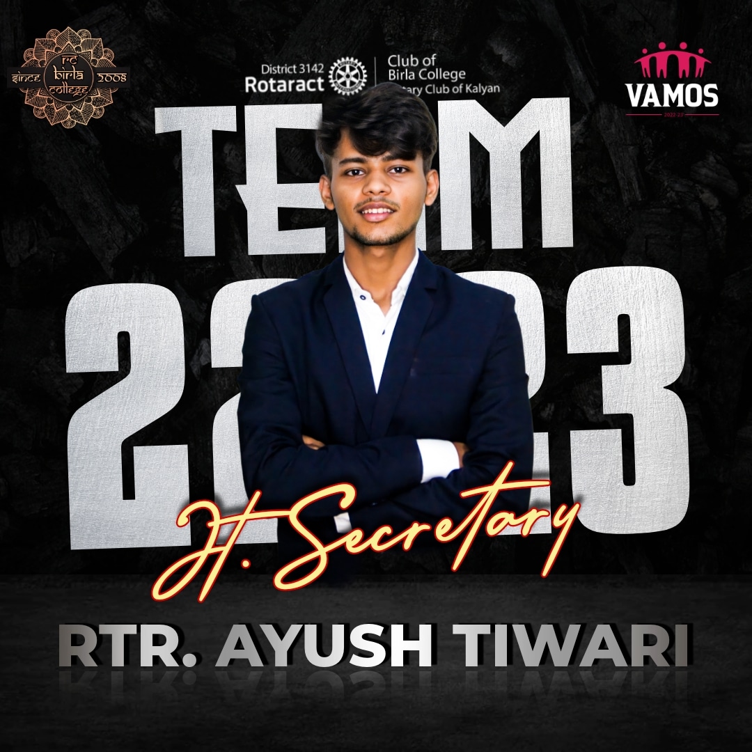 rc_birla's tweet photo. Proud to present the JOINT SECRETARY OF ROTARACT CLUB OF BIRLA COLLEGE for the year 22-23.

RTR. AYUSH TIWARI
#TeamSecretariat
#RCBirla
#Team22-23
#vamos
#zone3rid3142 https://t.co/gzMCuNj9p9