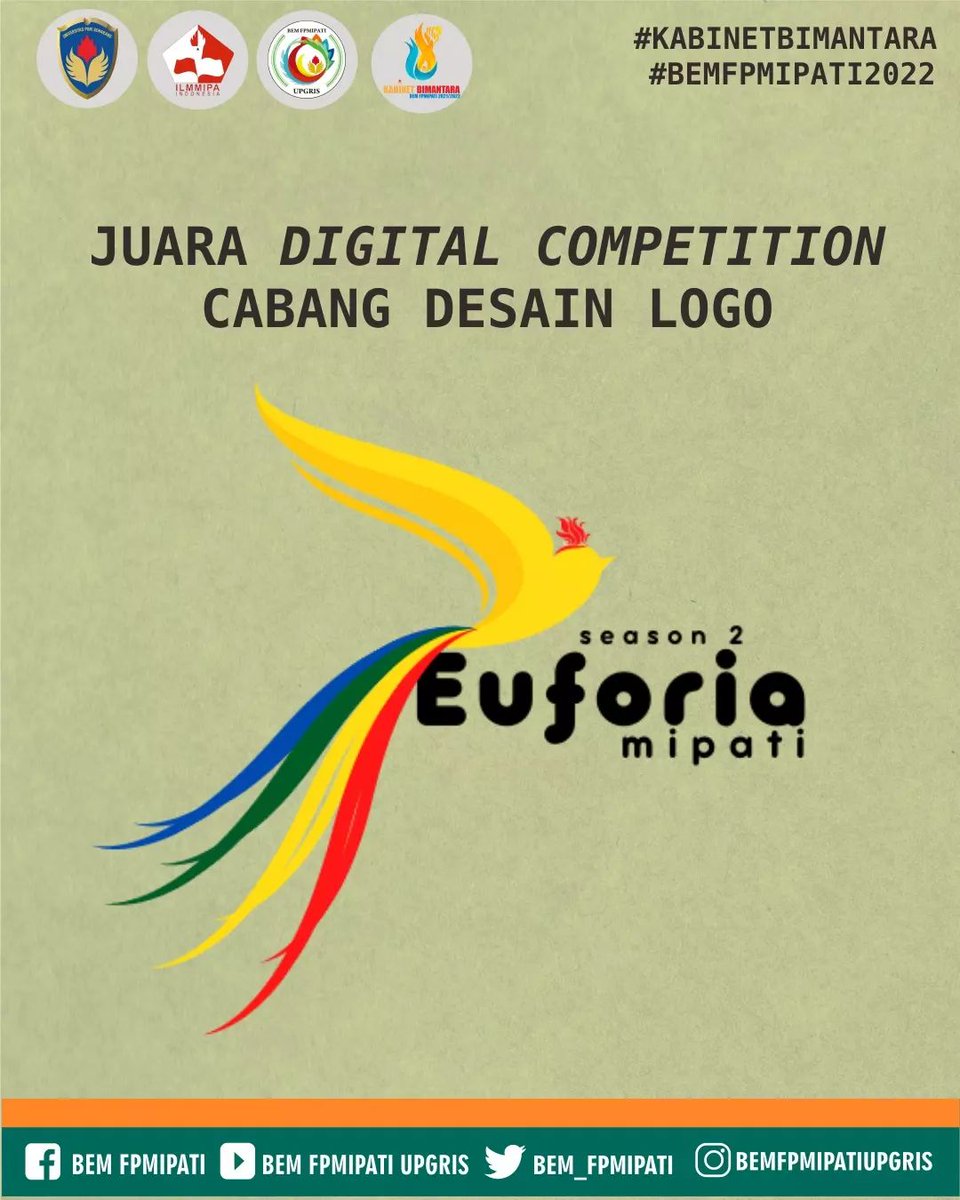 bemfpmipati's tweet photo. [JUARA LOMBA DESAIN LOGO]

Terima Kasih kepada seluruh peserta yang telah berpartisipasi mengikuti Lomba Desain Logo mulai dari 6 Juni - 10 Juli 2022.

#FPMIPATIUPGRIS #lombadesainlogo #euforiamipati #UPGRIS https://t.co/pzcnnzxQlM