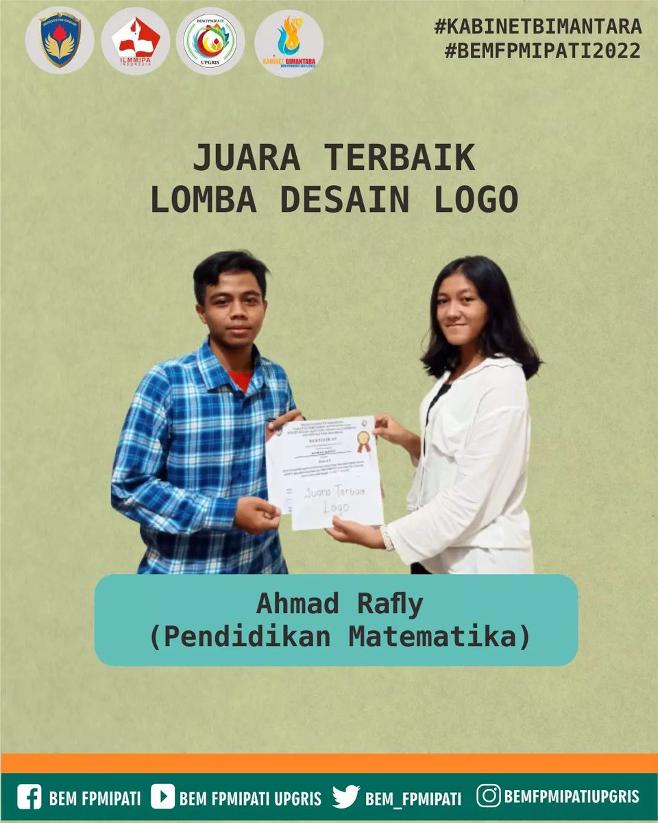 bemfpmipati's tweet photo. [JUARA LOMBA DESAIN LOGO]

Terima Kasih kepada seluruh peserta yang telah berpartisipasi mengikuti Lomba Desain Logo mulai dari 6 Juni - 10 Juli 2022.

#FPMIPATIUPGRIS #lombadesainlogo #euforiamipati #UPGRIS https://t.co/pzcnnzxQlM