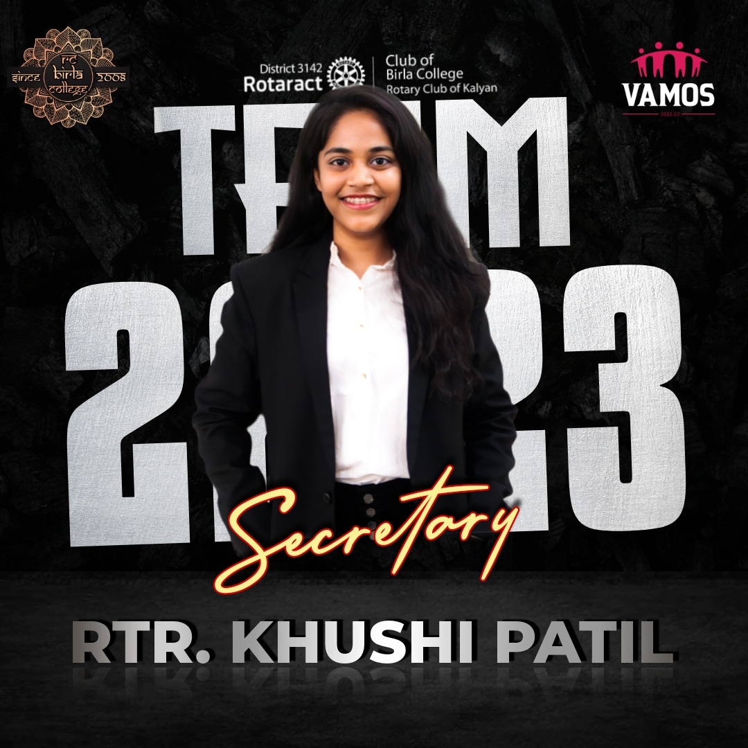 rc_birla's tweet photo. Proud to present the SECRETARY OF ROTARACT CLUB OF BIRLA COLLEGE for the year 22-23.

RTR. KHUSHI PATIL
#TeamSecretariat
#RCBirla
#Team22-23
#vamos
#zone3rid3142 https://t.co/67vLWlGEdC