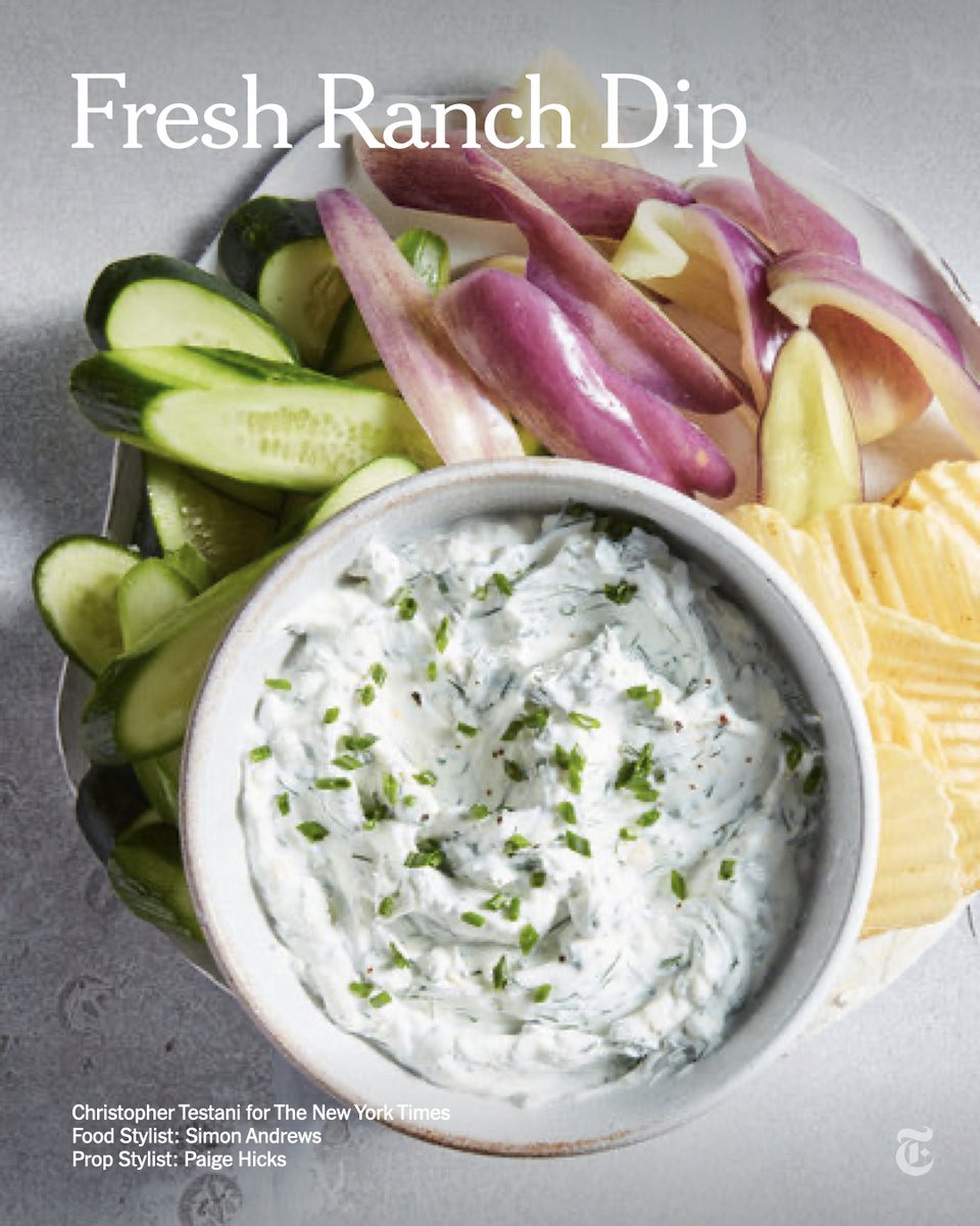 nytimes's tweet photo. In this superbly simple recipe, a tub of Greek yogurt is transformed into a delicious dip that’s loosely inspired by the dominant flavors of ranch dressing.
https://t.co/Wo6bgjuCTK https://t.co/c54Zh5eGEf