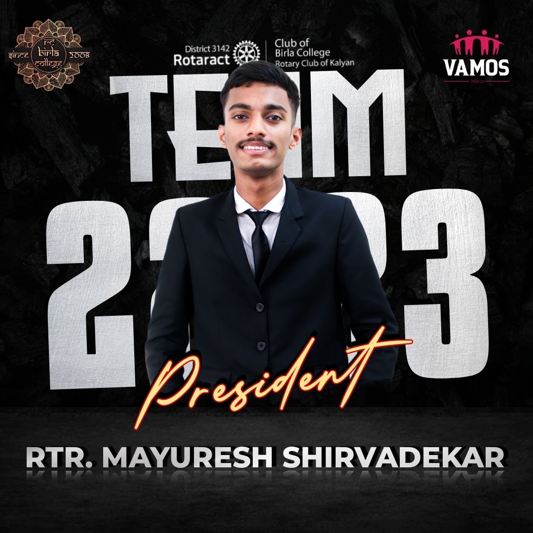 rc_birla's tweet photo. Proud to present the PRESIDENT OF ROTARACT CLUB OF BIRLA COLLEGE for the year 22-23.

RTR. MAYURESH SHIRVADEKAR
#President
#RCBirla
#Team22-23
#vamos
#zone3rid3142 https://t.co/fefHtVg6ib