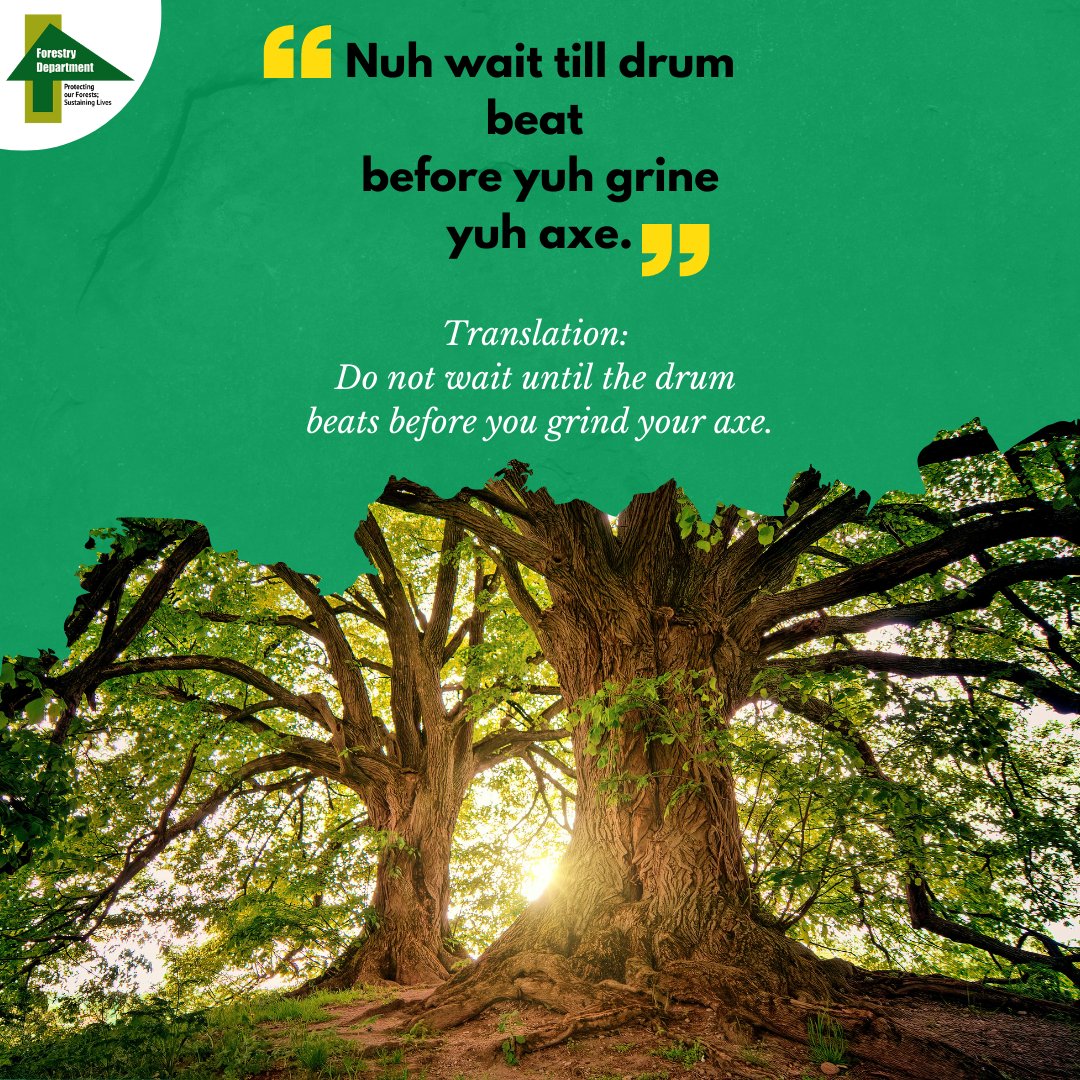 ForestryDeptJa's tweet photo. Be prepared for all eventualities!
...
#Forestrydeptja #sundayinspiration #motivationquotes #proverbs #Jamaicanproverbs #Jamaica60 #beprepared https://t.co/e1LdkUizb8