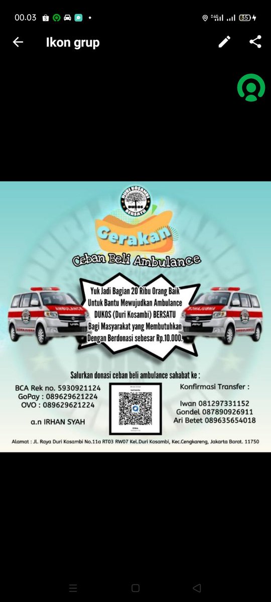 Yuk donasi ceban beli ambulance buat duri Kosambi bersatu <a href="/psi_id/">DPP PSI</a> <a href="/PASbandOfficial/">PAS Band</a> <a href="/DKI_Info/">DKI Info</a> <a href="/GunRomli/">Mohamad Guntur Romli</a>