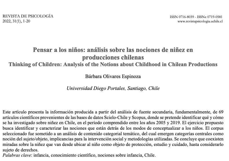 Los discursos científicos y disciplinares sobre la niñez construyen sujetos desde distintas ópticas. Ciertas nociones ganan terreno y producen prácticas a ratos conservadoras que fijan la mirada en las conductas más que en los contextos
revistapsicologia.uchile.cl/index.php/RDP/…