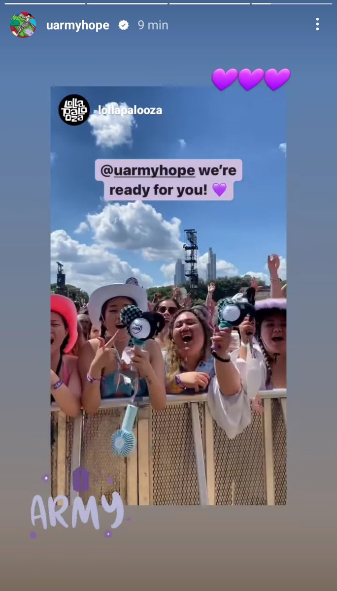 hourlyhobi's tweet photo. HOBI REPOSTED LOLLAPALOOZA'S STORY!!!! 🥺 everyone is waiting for you j-hope https://t.co/87lZ8eoBXG