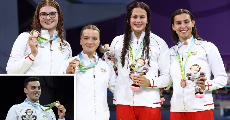 Swim_England's tweet photo. .@Jimbob95goon and the Women's 4x200m Freestyle Relay team of @freyacolbert, @tamvanselm, @abbielouisew and @freyaandersonn secured brilliant bronze medals to add to the golden glory on day three at @birminghamcg22 for @TeamEngland 🥉🥉

Full report and reaction ⬇️ #B2022