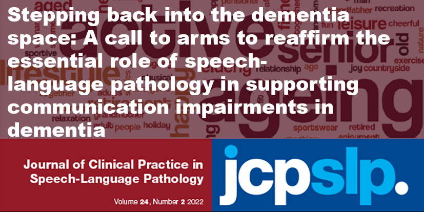 SpeechPathAus's tweet photo. ‘Stepping back into the dementia space: A call to arms to reaffirm the essential role of speech-language pathology in supporting communication impairments in dementia’ in @jcpslp Vol 24 No. 2. This edition is about ageing. #WeSpeechies #SLPeeps #slp2B
https://t.co/v7zJlD5CMv https://t.co/ktwiq44Uq1