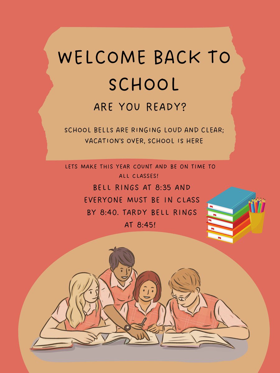 EastlakeStuCo's tweet photo. Hey Falcons! School starts this Monday! With this said, please make sure to be on time to every class. Let’s make this a great year!💜🧡🥳 https://t.co/NUMwlnF12E