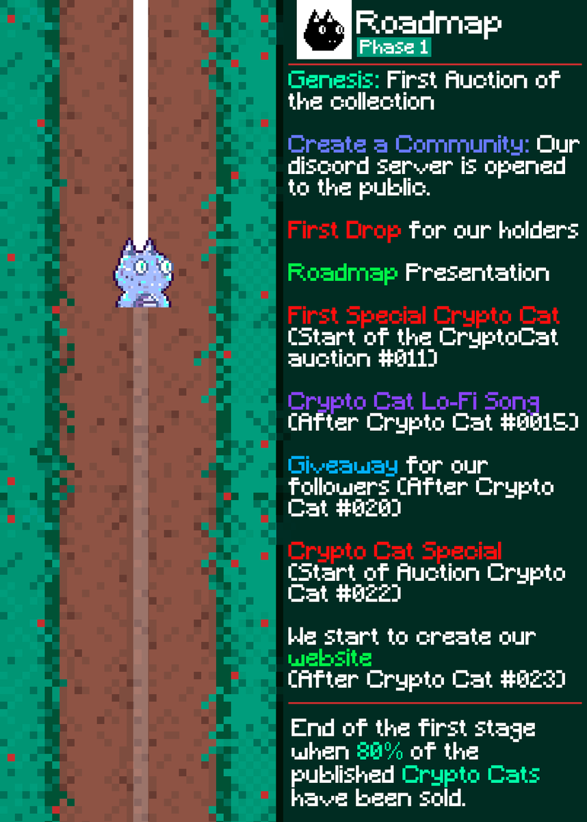 CryptoCatsPixel's tweet photo. Hey Fam!🐈
It's time to present our Phase 1 Roadmap!📢

It should be noted that it will evolve, granting new ideas throughout the phases of the collection.💖 

More information in our discord
»» https://t.co/LTRjsM5fPa

#Tezos #CleanNFT #OBJKTcollection @objktcom #CryptoCatsPixel https://t.co/fOEClelHXF