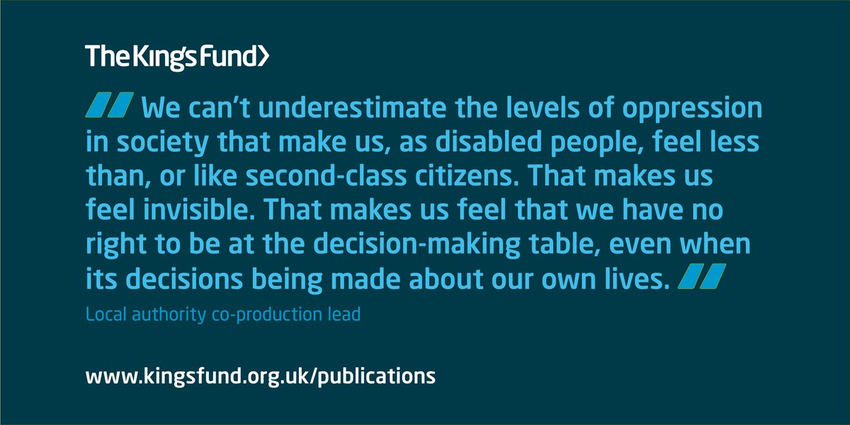 TheKingsFund's tweet photo. Health and care services need to understand the broad diversity of disabled people’s identities and experiences and understand that people are disabled by barriers in society, rather than by impairments or health conditions. Find out more: https://t.co/a9UNfwRIdx

@DisRightsUK https://t.co/AYfa7eAxZf