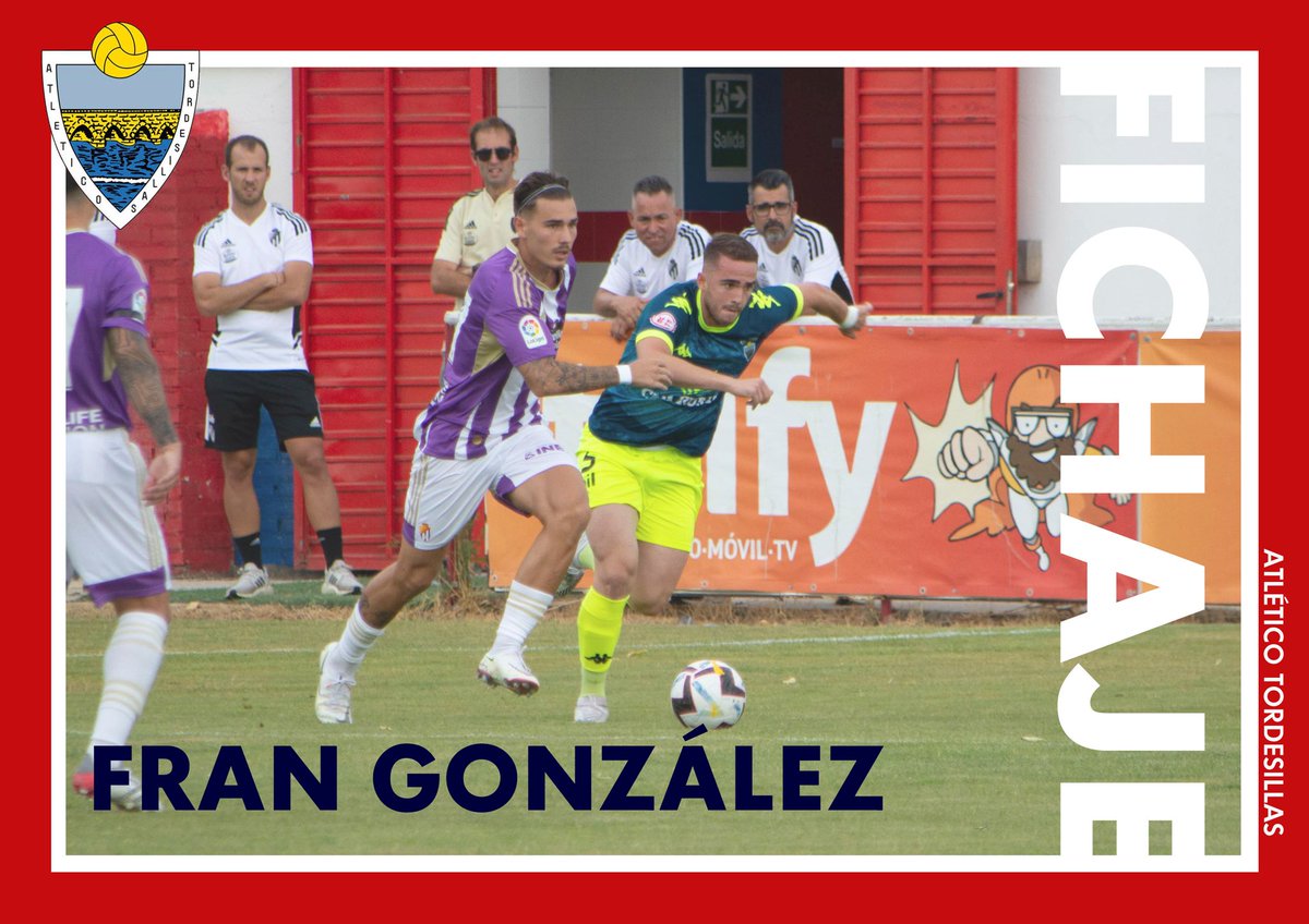 AtcoTordesillas's tweet photo. ℹ️ Fran González nuevo fichaje del @AtcoTordesillas para la temporada 22/23

Procedente del @villadesimancas y con pasado en @RVcantera, el vallisoletano pujará con Luis Obispo por un puesto en el lateral derecho del equipo.

¡Bienvenido, Fran! 🙌

#VamosTorde💪 https://t.co/jFbSA3JiED