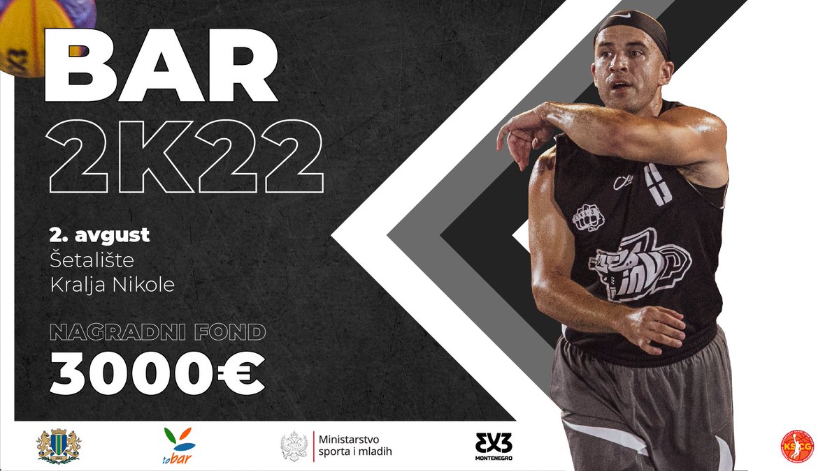 🗣️ 3x3 basket turnir u utorak u Baru! Dolazak su najavile najbolje ekipe iz 🇲🇪 i regiona, a pobjedniku turnira će pripasti 2500€ 👀 🗓️ Utorak, 2. avgust od 16h, na 📍 Šetalištu Kralja Nikole (kod 'I Love Bar' totema). Vidimo se! ✌️