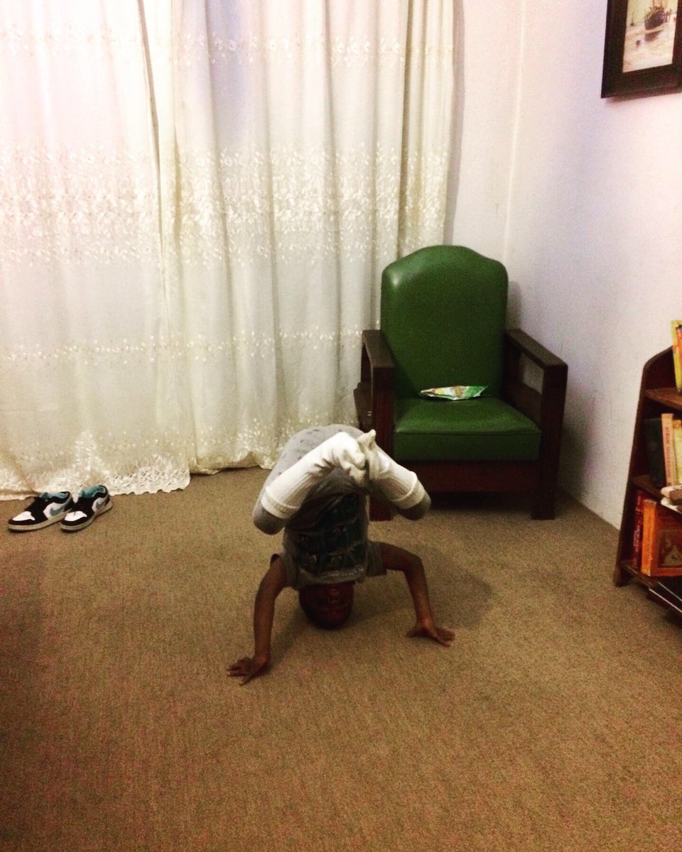 LadyofPunt's tweet photo. Headstand practice with my housemate. #ninjamom #yoga #headstand https://t.co/NIQEAweIWS