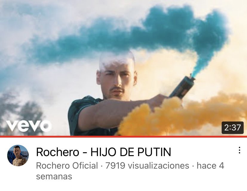 Rochero - HIJO DE PUTIN youtu.be/QU8Q_l07y-c vía <a href="/YouTube/">YouTube</a> Comparte esta canción de @RocheroOficial si estás de acuerdo con el mensaje #StopWar #Ucrania #PoliticosCorruptos #España