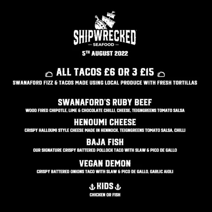 The amazing guys @shipwrecked_seafood have shared their taco menu for next Friday and it looks awesome. No need to book, just rock up at the vineyard from 5.30pm. Can't wait! See you there. 👍

#Devon
#popupfood #Englishvineyard #wineandtacos