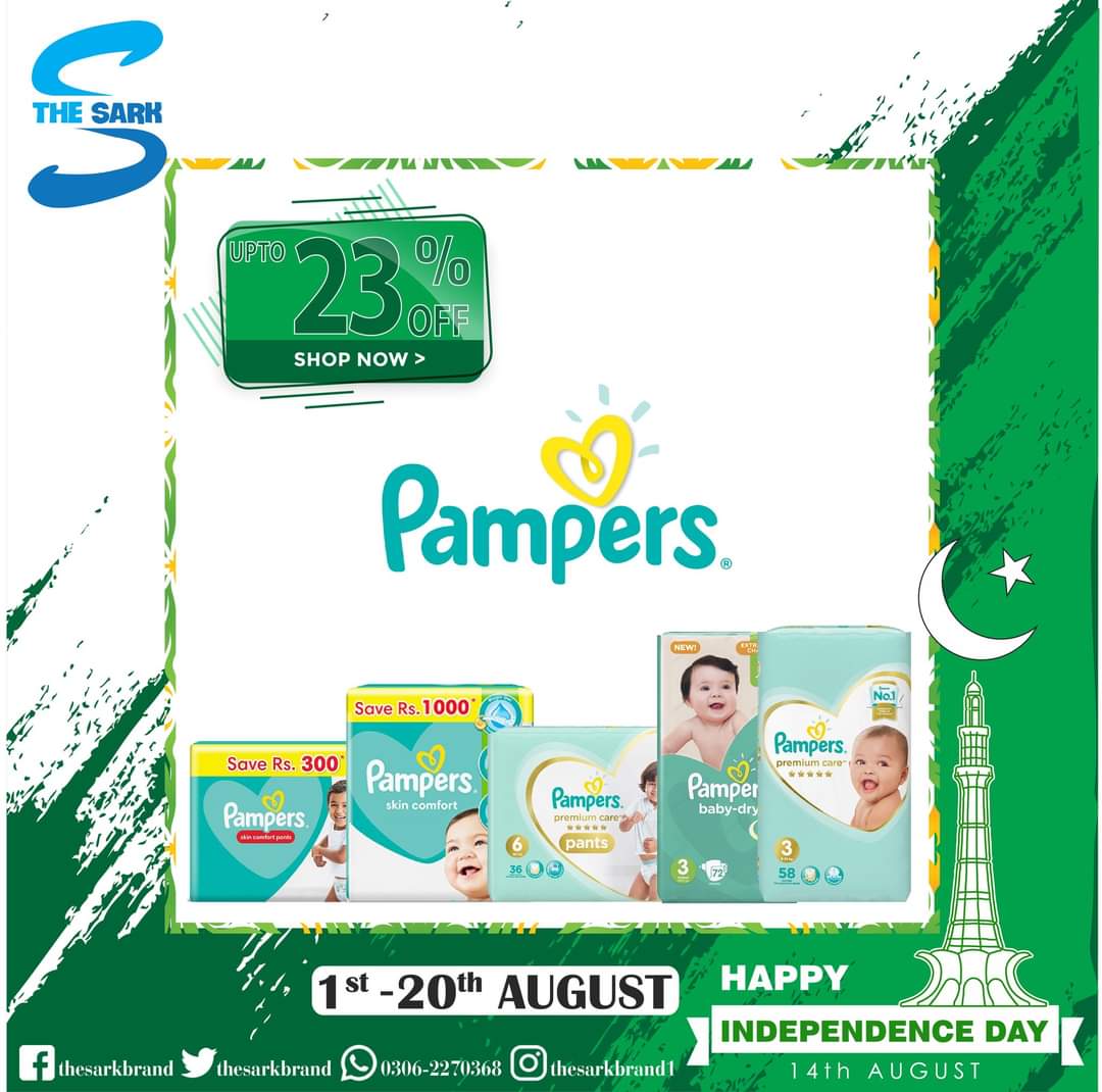 TheSarkBrand's tweet photo. Pampers Products Upto 23% off. Check Out @TheSarkBrand For More Discounts On Our Independence Day Sale!

Shop Now:
https://t.co/l47dgq14V5

#PakistanZindabad 
#TheSark #TheSarkBrand #sale #discount #groceryshopping #independencedaysale #independenceday2022 #14August #14august2022 https://t.co/Q5WwAuX6sg