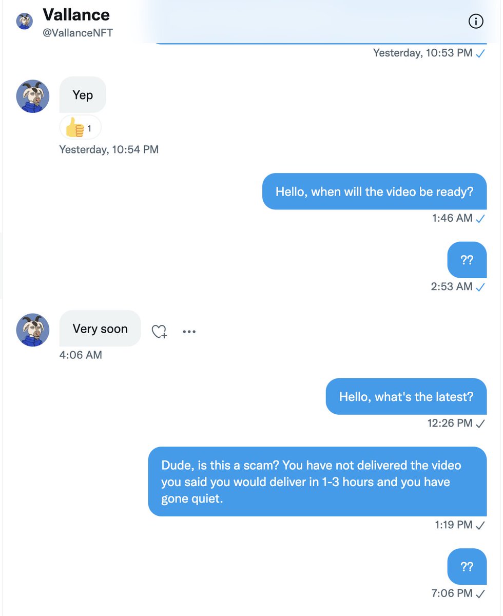 KetoStef's tweet photo. @VallanceNFT @MADmetaverse I just got a screenshots of the conversation. Pure #ScamActivity and #Theft. You are single handedly ruining the #NFT and #Web3 space with low-level dishonesty. You should pay them back. I don't think a video from you will be very well received. #Scammer #NFTCommunity #NFTdrop https://t.co/xB7ZXsqn42