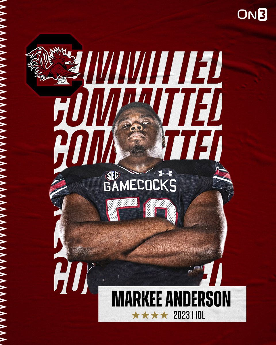 BREAKING: Roebuck (S.C.) Dorman four-star OL Markee Anderson has committed to the #Gamecocks over North Carolina, LSU and Clemson. on3.com/teams/south-ca…