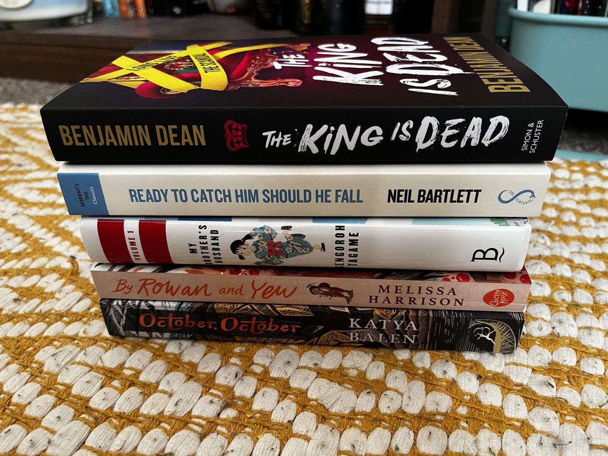 My stack for <a href="/mixtapeathon/">MixtapeAthon</a> 

The King Is Dead: Free Pick 
Ready To Catch Him Should He Fall: Steamy
My Brothers Husband: Set In Another Country 
By Rowan And Yew: Nature On The Cover 
October October: An Unseasonal Read 

#thesummermixtapeathon