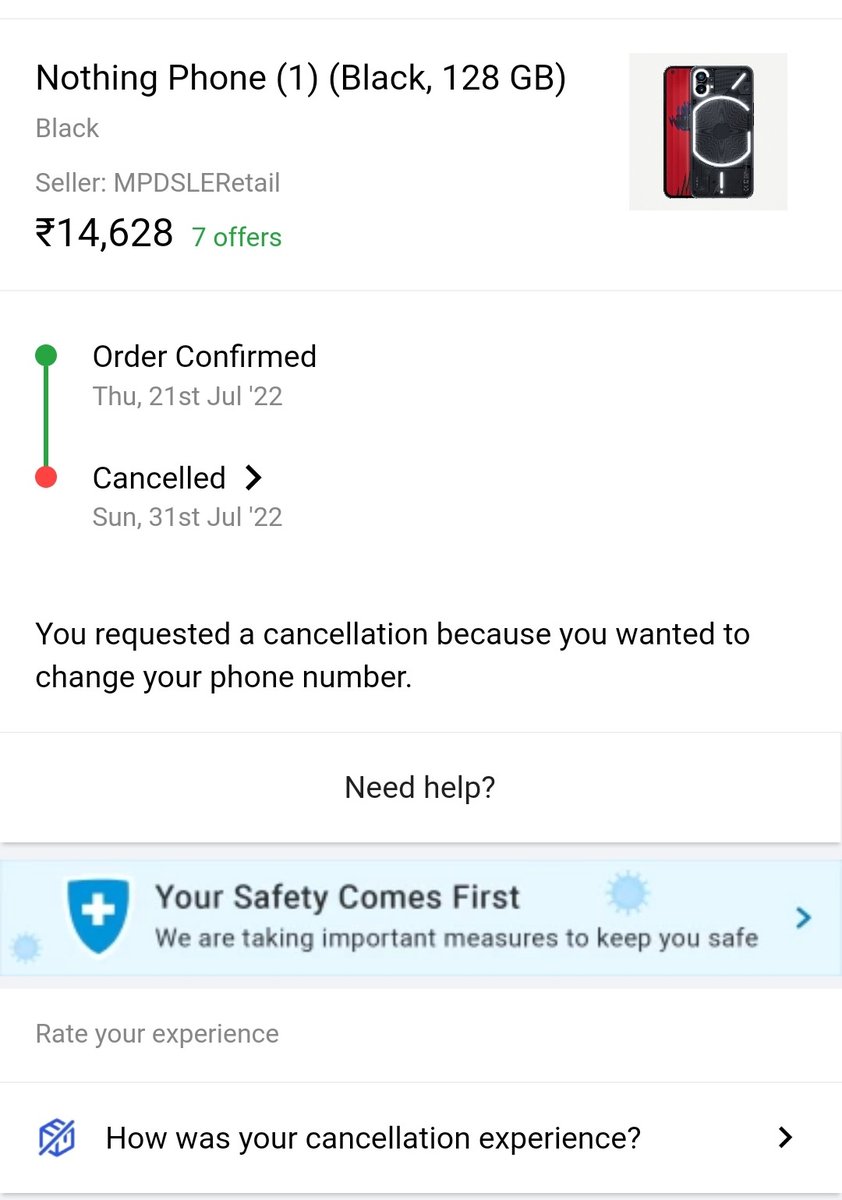 R3kuto's tweet photo. Ordering a phone from Flipkart is a waste of your money and time I had booked nothing phone 1 in first sale on 21st July, and made full payment online and then today after waiting for 10 days the order got canceled without any reason. Not going to use this Shit Again.
@Flipkart https://t.co/3CKWRFJn8E