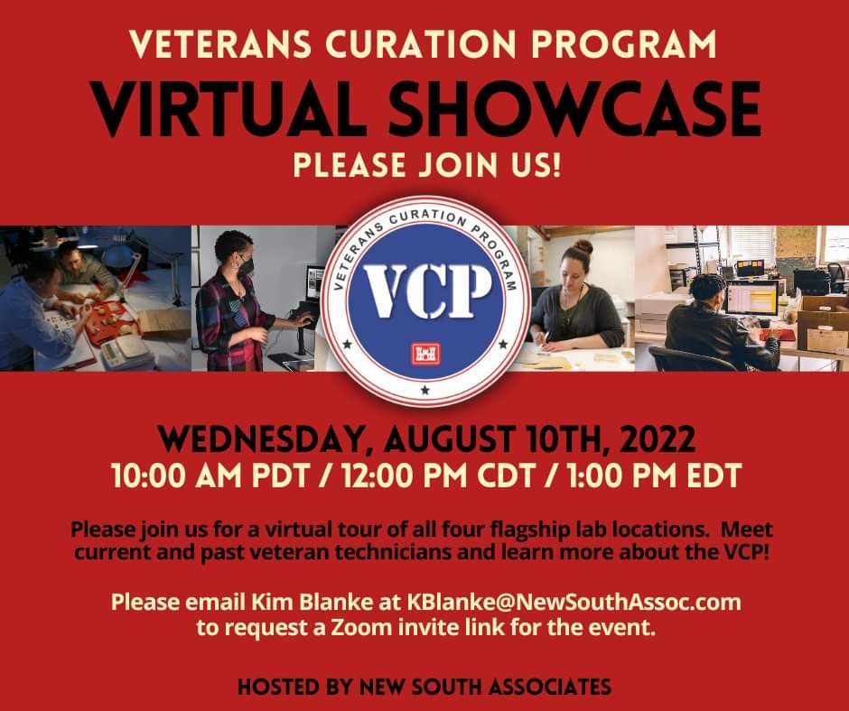 Have you heard about the Veterans Curation Program but aren’t quite sure what we do? Are you considering applying to a session but wondering if it’s the right fit?

For the Zoom link, email Kim at KBlanke@NewSouthAssoc.com.